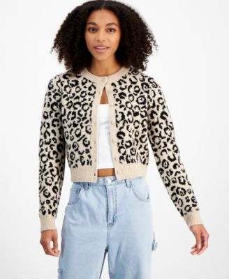 Madden Girl - Juniors' Crewneck Mossy Button Front Cardigan