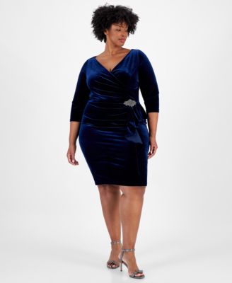 Alex Evenings - Plus Size Velvet Embellished Side-Ruffle Dress