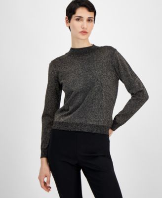 T Tahari - Women's Metallic Mock-Neck Long-Sleeve Sweater