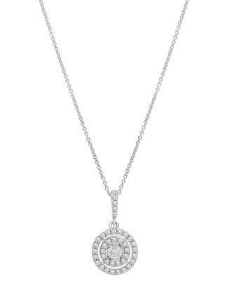 Macy's - Diamond Double Halo 18" Pendant Necklace (1/4 ct. t.w.) in Sterling Silver
