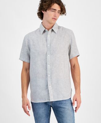 Michael Kors - Men's Classic-Fit Stripe Button-Down Linen Shirt