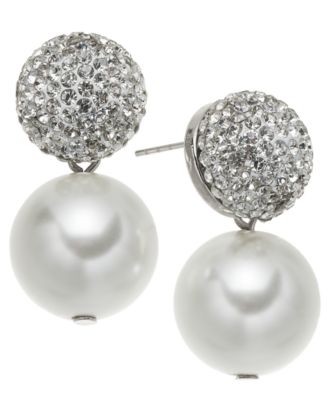 On 34th - Silver-Tone Pav&eacute; Fireball & Imitation Pearl Drop Earrings