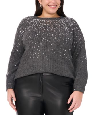 Vince Camuto - Plus Size Sequin Raglan-Sleeve Crewneck Sweater