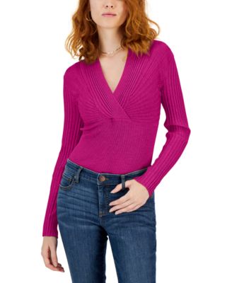I.N.C. International Concepts - Women's Ribbed Surplice Pullover Sweater
