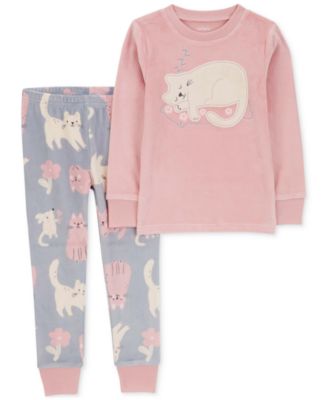 Carter's - Toddler Girls Cat Fuzzy Velboa Pajamas, 2 Piece Set