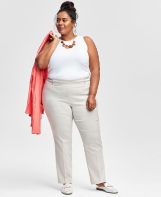 JM Collection - Plus Size Riveted-Waist Slim Pants
