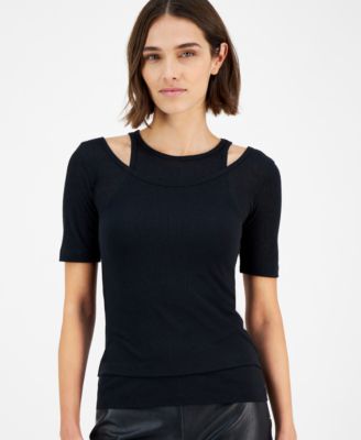 BOSS Orange - Women's Slim Ribbed Layered-Look Short-Sleeve Top