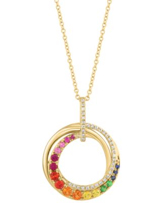 EFFY Collection - Multi-Gemstone (1/2 ct. t.w.) & Diamond (1/10 ct. t.w.) Swirl Circle 18" Pendant Necklace in 14k Gold