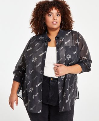Nina Parker - Trendy Plus Size Organza Button-Front Shirt