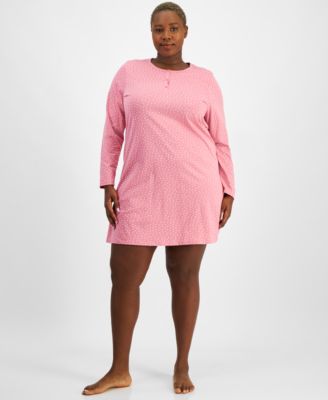 Charter Club - Plus Size Cotton Printed Henley Sleepshirt