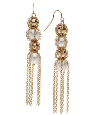 I.N.C. International Concepts - Gold-Tone Chain-Wrapped Bead & Imitation Pearl Statement Earring
