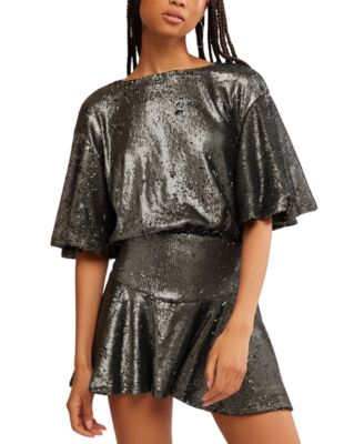 Free People - Women's Manuka Sequin Flutter-Sleeve Mini Dress