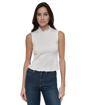 DKNY Jeans - Women's Sequin Smocked Sleeveless Top