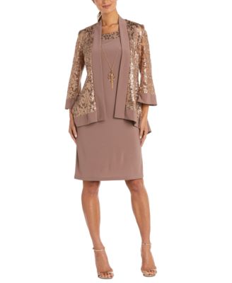 R & M Richards - Petite Sequined Jacket & Necklace Dress