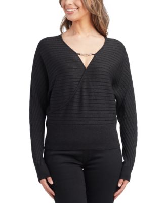 BCX - Juniors' Shimmering Embellished-Neck Dolman-Sleeve Sweater