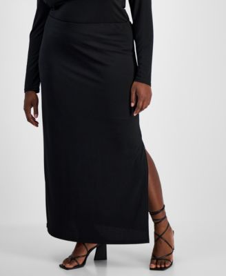 Bar III - Trendy Plus Size Printed Knit Crepe Side-Slit Skirt