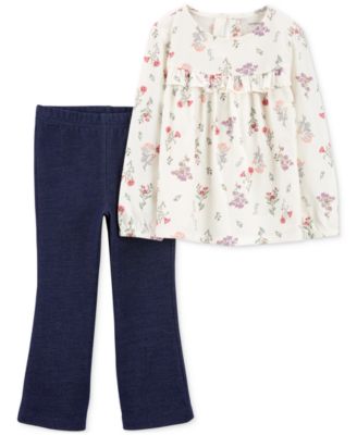 Carter's - Baby Girls Floral-Print Long-Sleeve Top & Pull-On Flare Pants, 2 Piece Set