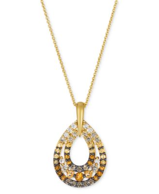 Le Vian - Citrine (3/8 ct. t.w.) & Diamond (3/8 ct. t.w.) Double Teardrop Adjustable 20" Pendant Necklace in 14k Gold