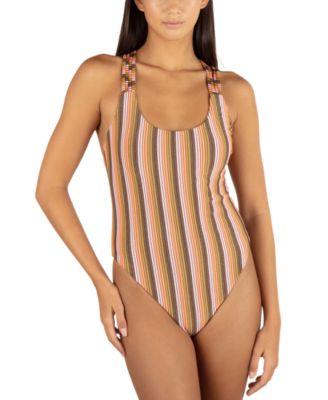 Hurley - Juniors' Sunset Stripe Crossback One-Piece Swimsuit