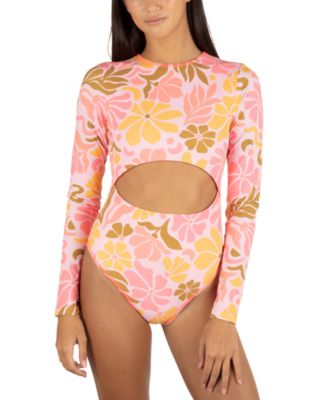 Hurley - Juniors' Isola Printed Cut-Out Back Zip Surf Suit