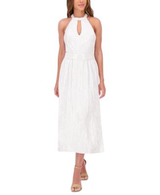 kensie - Women's Metallic Pleated Keyhole-Cutout Maxi Dress