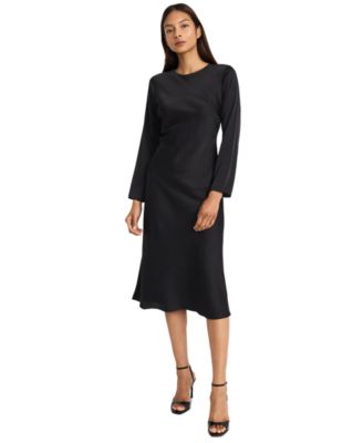 Donna Morgan - Women's Long-Sleeve Back-Slit Midi Dress