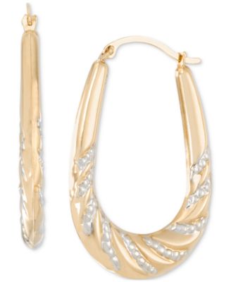 Macy's - Textured Oval Hoop Earrings in 14k Two-Tone Gold
