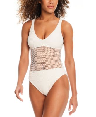 Sanctuary - Women's Sea Crochet V-Neck High-Leg Tank One-Piece Swimsuit