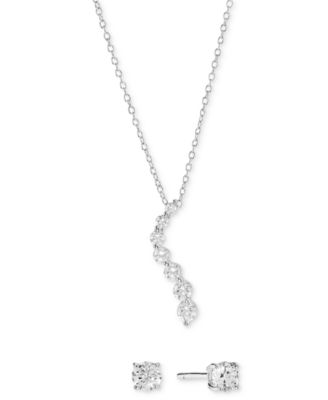 Macy's - 2-Pc Set Cubic Zirconia Journey Pendant Necklace & Solitaire Stud Earrings in Sterling Silver