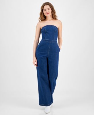 Tinseltown - Juniors' Strapless Denim Jumpsuit