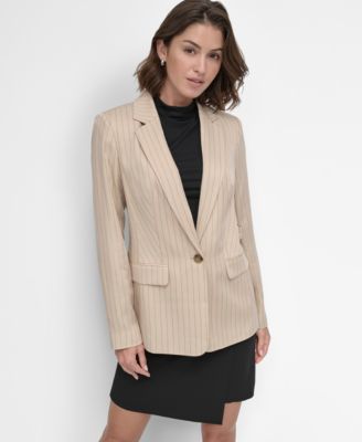 DKNY - Petite One-Button Pinstripe Blazer