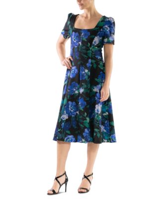 Donna Ricco - Women's Printed Square-Neck Midi Dress