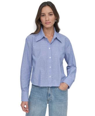 DKNY Jeans - Petite Cotton Button-Front Studded Shirt