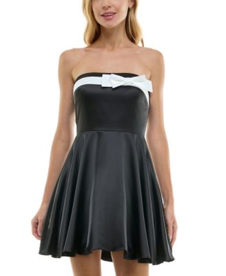 City Studios - Juniors' Strapless Bow-Front Fit & Flare Dress