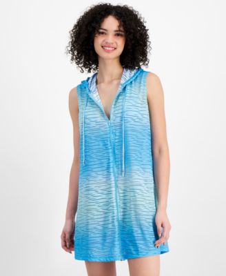 J Valdi - Women's Sleevless Zipper Hoodie Cover-Up Dress