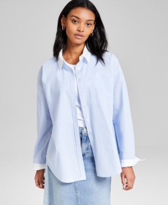 And Now This - Women's Cotton Button-Front Long-Sleeve Shirt