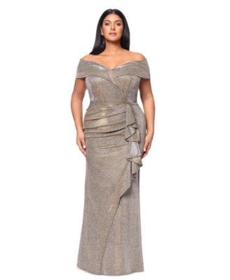 XSCAPE - Plus Size Sweetheart-Neck Off-The-Shoulder Metallic Gown