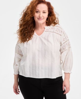 Style & Co - Plus Size Alice Openwork Split-Neck Top
