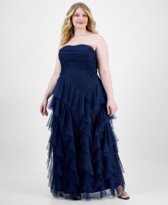 pear culture - Plus Size Sparkle Tool Ruffle-Tiered Gown