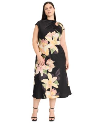 Maggy London - Plus Size Floral Draped Midi Dress