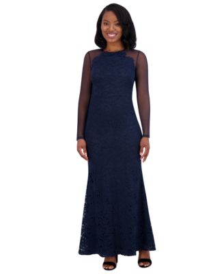 Eliza J - Women's Embroidered Illusion-Sleeve Gown