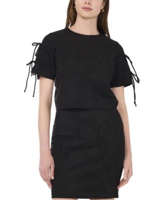 Parker - Women's Solid Tie-Sleeve Crewneck Cropped Top