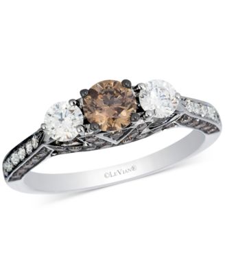 Le Vian - Chocolate Diamond & Vanilla Diamond (1-3/8 ct. t.w.) Three Stone Ring in 14k White Gold
