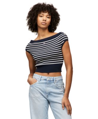 Tommy Jeans - Women's Off-The-Shoulder Striped Cotton Sweater