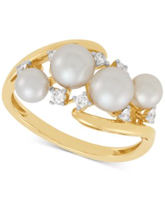Honora - Cultured Ming Pearl (4-6mm) & Diamond (1/6 ct. t.w.) Swirl Ring in 10k Gold