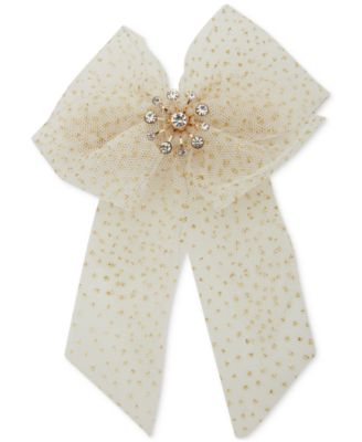 lonna & lilly - Gold-Tone Crystal & Glitter Tulle Bow Hair Barrette