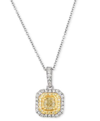 Le Vian - Sunny Yellow Diamond & Vanilla Diamond Halo 18" Pendant Necklace (3/4 ct. t.w.) in 14k Two-Tone Gold
