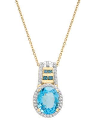 Macy's - Swiss Blue Topaz (3-1/5 ct. t.w.), London Blue Topaz (1/6 ct. t.w.) & Diamond (1/5 ct. t.w.) Pendant Necklace in 14k Gold, 18" + 2" extender