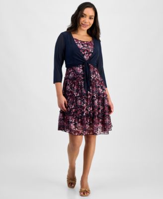 Connected - Petite Tie Jacket & Tiered Ruffle-Trim Dress