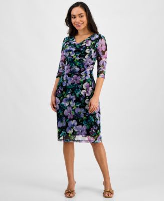 Connected - Petite Printed Mesh 3/4-Sleeve Sheath Dress